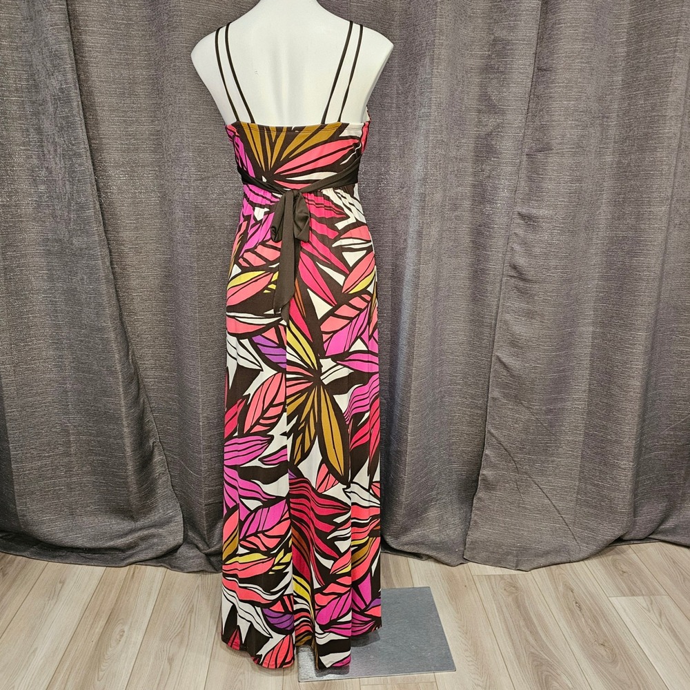 Floral Maxi Dress Tropical Casual‎ Summer Dress Womens Size Medium Brown Pink - Picture 6 of 11